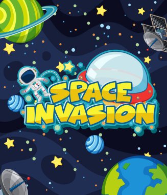 Astronot ve birçok yıldızlı arkaplan tasarımı.