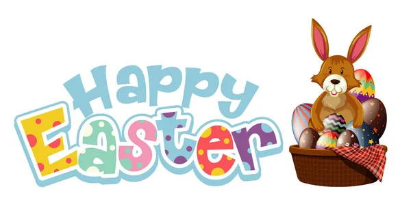 Veselé Velikonoce Písmo Design Velikonoční Zajíček Vejce Košíku Ilustrace — Stockový vektor