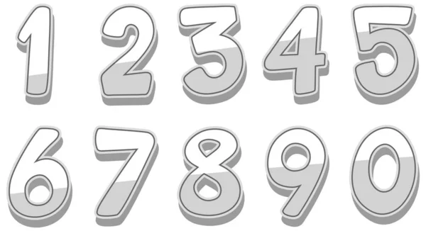 Schriftdesign Für Zahlen Von Eins Bis Null Auf Weißem Hintergrund — Stockvektor
