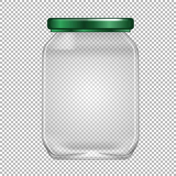 透明な背景イラストの上に緑の蓋付きの空のガラス瓶 — ストックベクタ