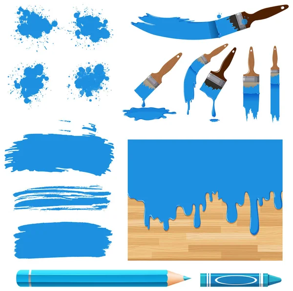 Conjunto Pintura Acuarela Azul Con Ilustración Equipos — Vector de stock