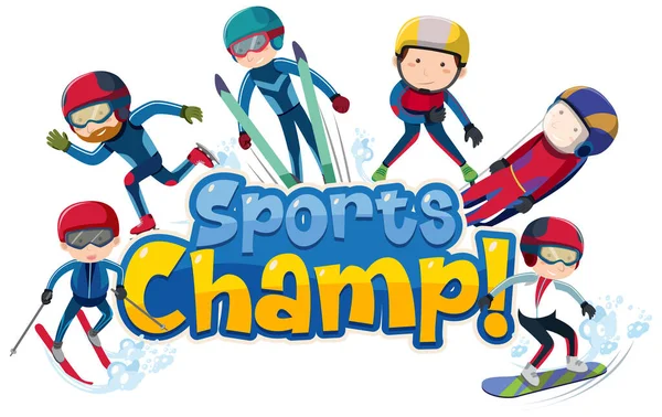 Font Design Template Word Sports Champ People Doing Winter Sports — Stock Vector