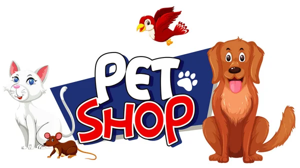 Design Fonte Para Pet Shop Com Muitos Animais Bonitos Ilustração — Vetor de Stock