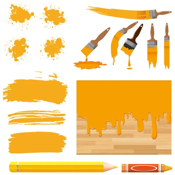 Conjunto Pintura Acuarela Amarillo Con Ilustración Equipos — Vector de stock