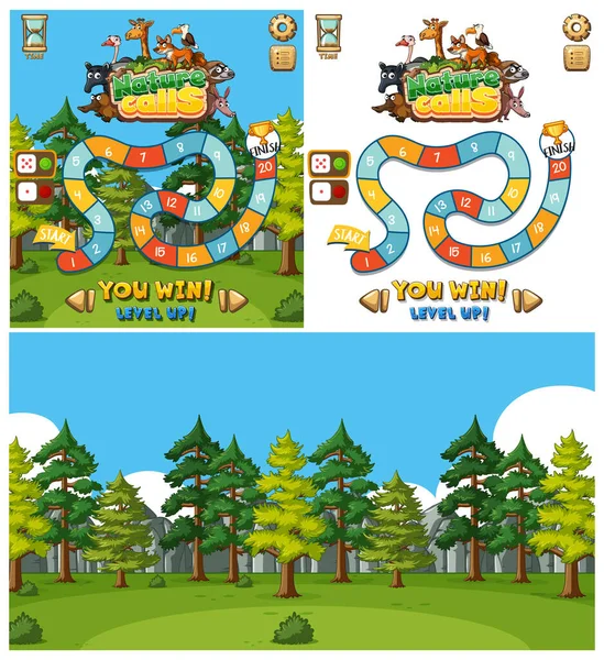 動物や森を背景にしたゲームの背景デザイン — ストックベクタ