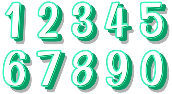 Schriftdesign Für Zahlen Von Eins Bis Null Auf Weißem Hintergrund — Stockvektor