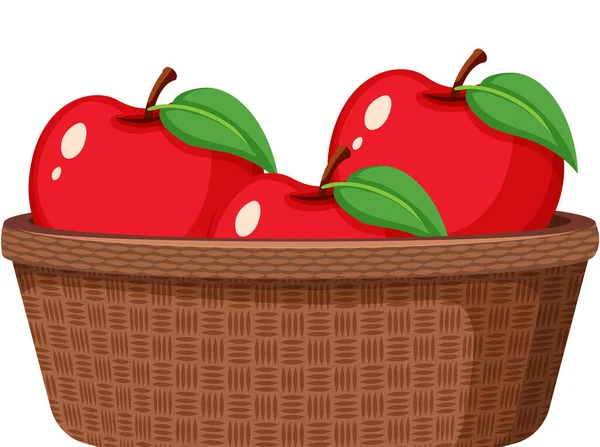 Panier Pommes Rouges Sur Fond Blanc Illustration — Image vectorielle