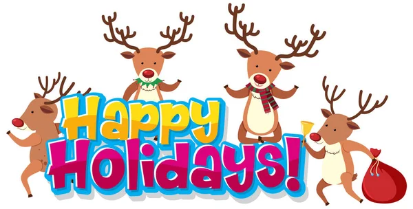 Font Design Template Happy Holidays Reindeers Illustration — Stock Vector