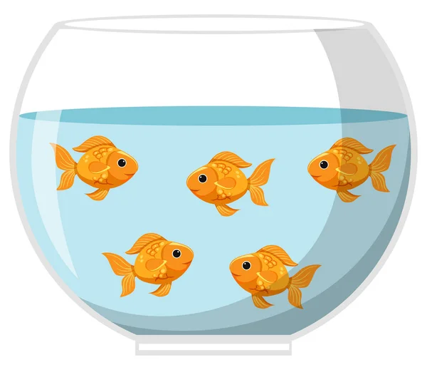 Five Goldfish Big Bowl White Background Illustration — Stock Vector