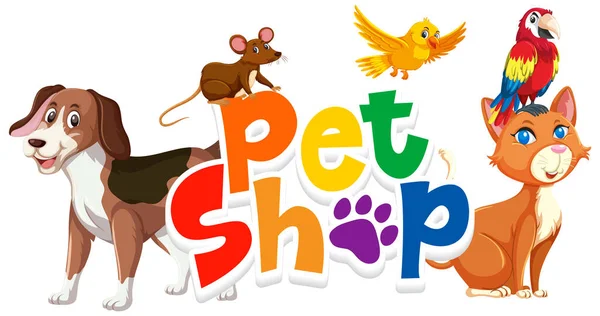 Design Fonte Para Pet Shop Palavra Com Muitos Animais Fundo — Vetor de Stock
