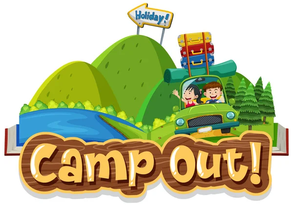 Projektowanie Czcionki Dla Word Camp Out Kids Road Trip Illustration — Wektor stockowy