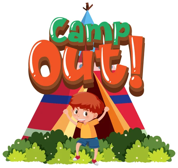 Font Design Word Camp Out Boy Park Illustration — Stock Vector