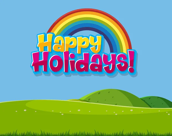 Font Design Template Word Happy Holidays Rainbow Green Grass Illustration — Stock Vector