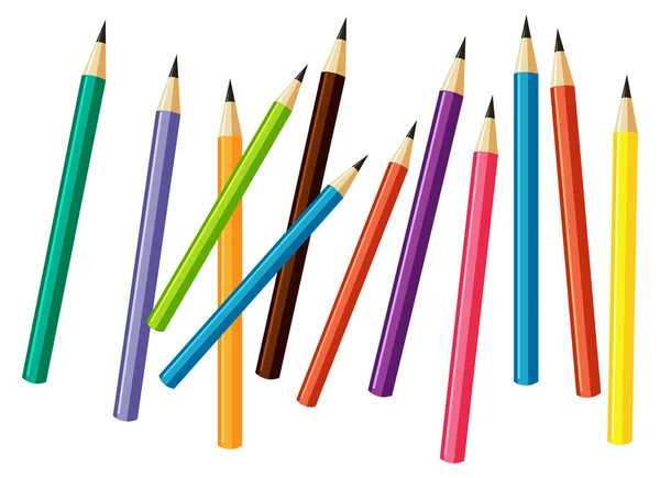 Pile Nombreux Crayons Colorés Sur Fond Blanc Illustration — Image vectorielle