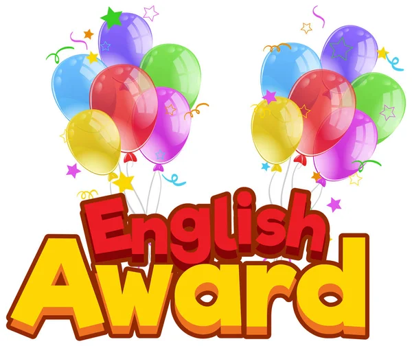 Schriftdesign Für Englische Auszeichnung Mit Bunten Luftballons — Stockvektor