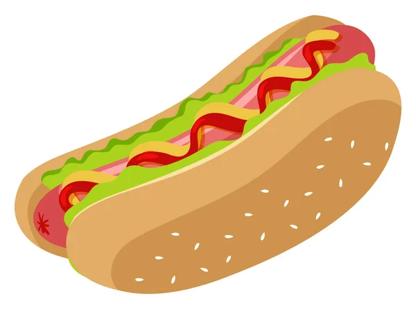 Hotdog Колбасой Булочкой Белом Фоне Иллюстрации — стоковый вектор