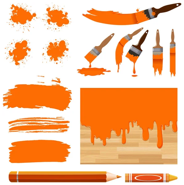 Conjunto Pintura Acuarela Naranja Con Ilustración Equipos — Vector de stock