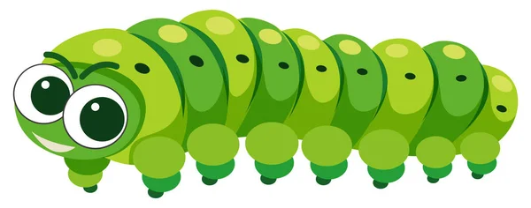 Oruga Verde Con Ilustración Cara Feliz — Vector de stock