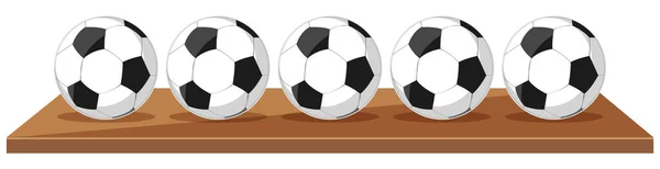 Cinque Palloni Calcio Tavola Legno Illustrazione — Vettoriale Stock