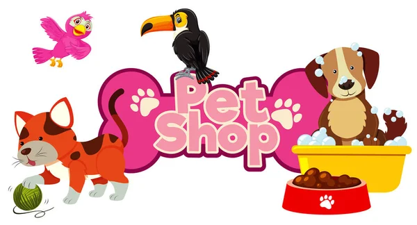 Projektowanie Czcionki Dla Pet Shop Many Cute Animals Illustration — Wektor stockowy