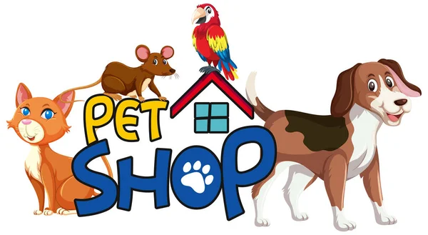 Design Fonte Para Pet Shop Palavra Com Muitos Animais Ilustração —  Vetores de Stock