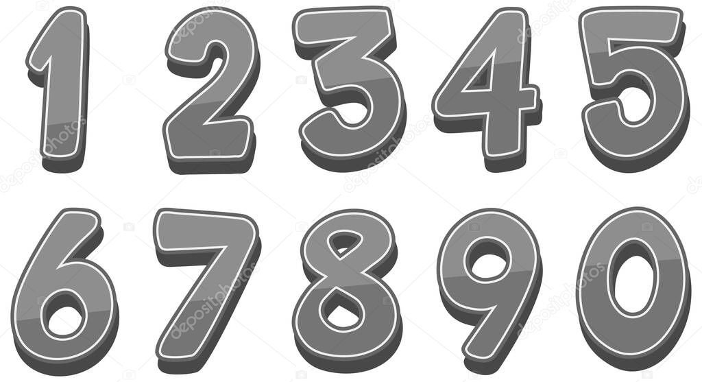 Font design for numbers one to zero on white background illustration