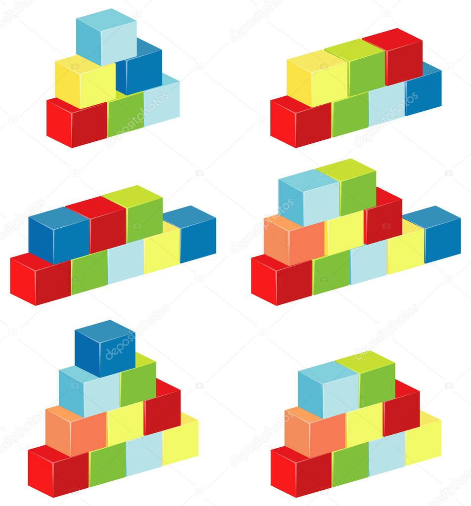 Layers of blocks in different colors on white background illustration