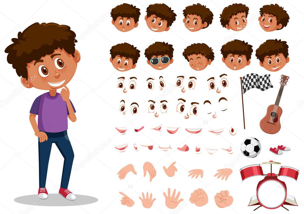 Set of kid character with different expressions on white background illustration
