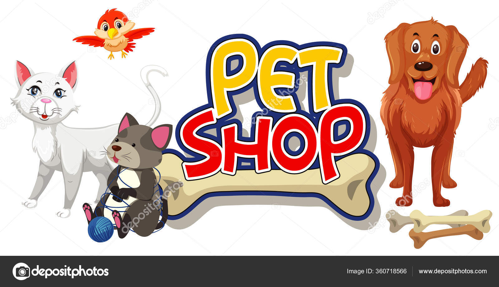 Design Fonte Para Pet Shop Com Muitos Animais Bonitos Ilustração