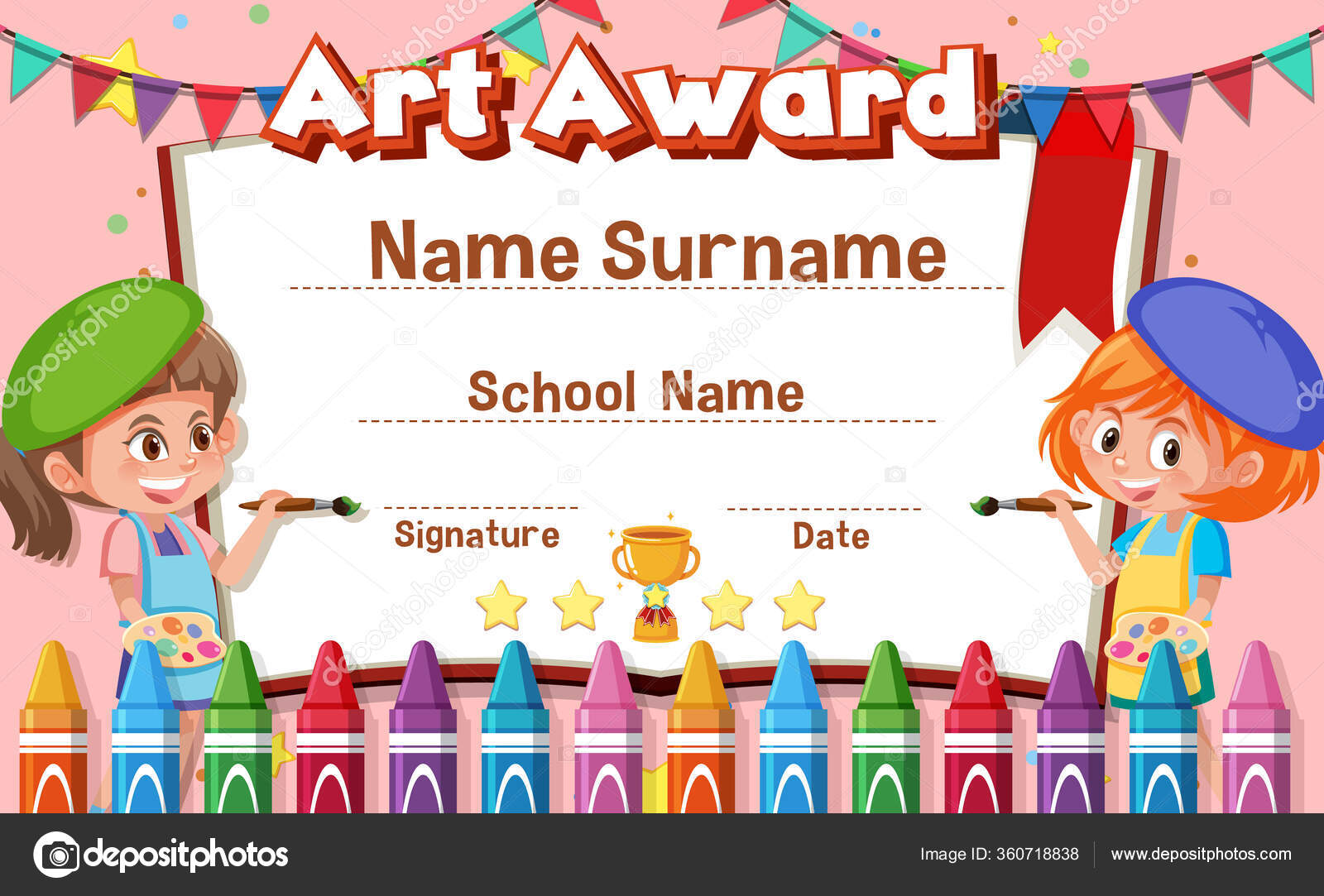 Certificate Template Design Art Award Kids Painting Background Illustration Vector Image By C Brgfx Vector Stock