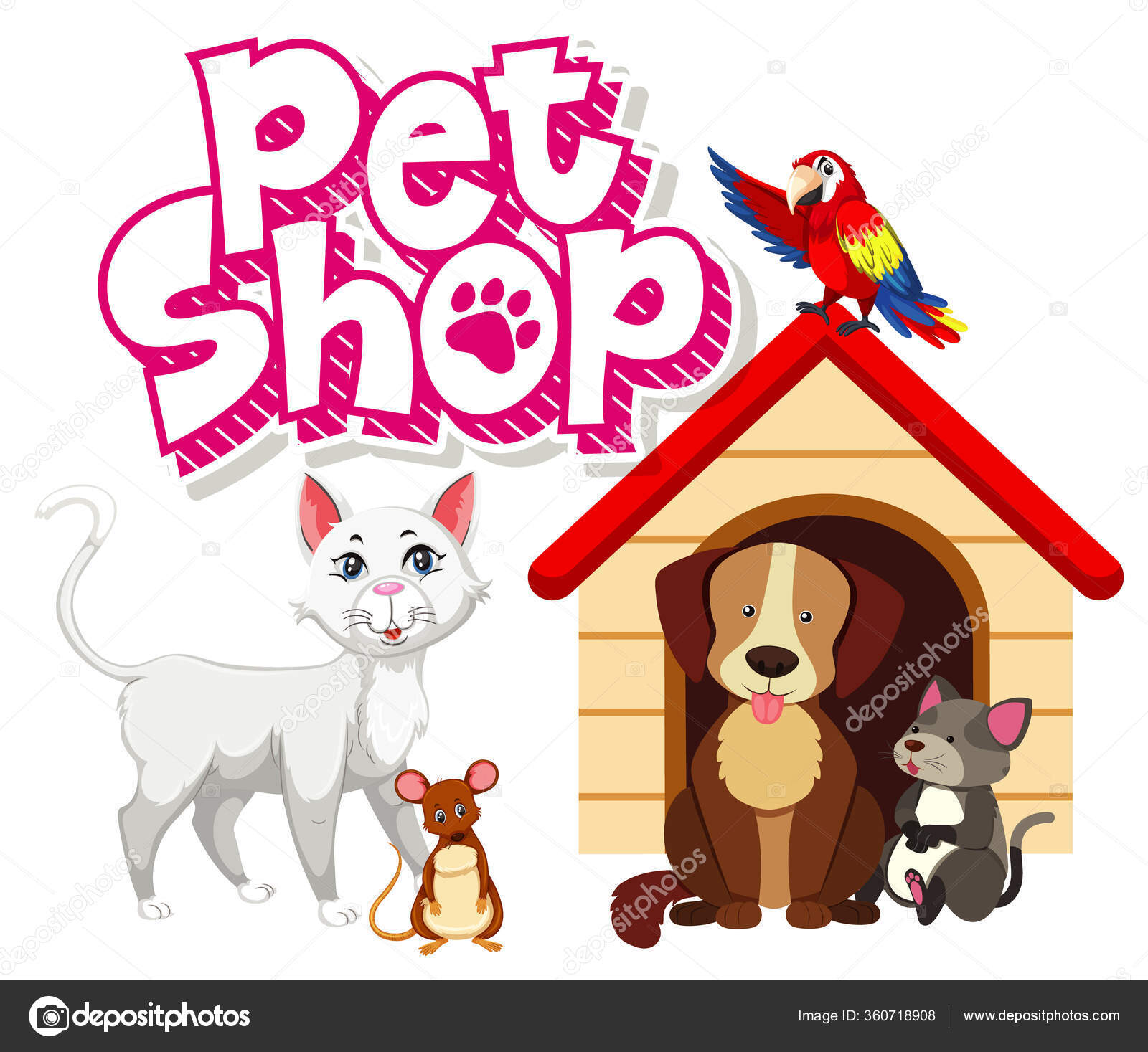 Design Fonte Para Pet Shop Com Muitos Animais Bonitos Ilustração