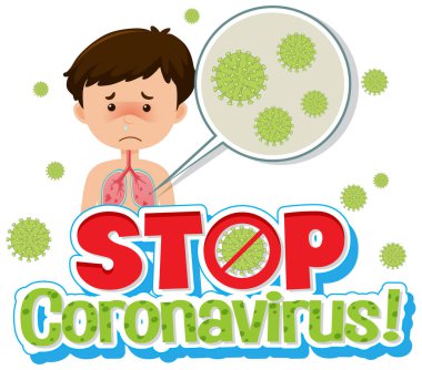 Coronavirus illüstrasyonu olan hasta çocuk.
