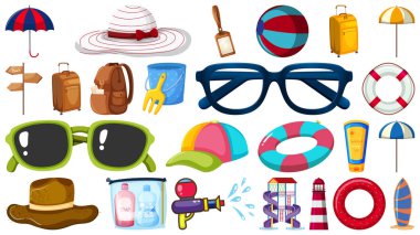 Beyaz arkaplan illüstrasyonunda yaz öğeleri kümesi