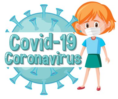Coronavirus tasarımı hasta kız ve virüs hücre çizimi
