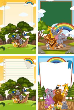 Arkaplanda birçok vahşi hayvanın yer aldığı sınır şablonu tasarımı