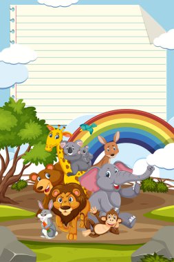 Arkaplanda birçok vahşi hayvanın yer aldığı sınır şablonu tasarımı