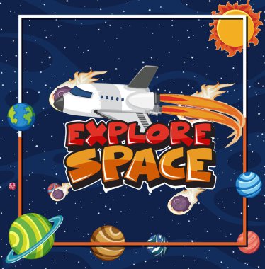 Sözcüklerle arkaplan sahnesi uzayı keşfetmek ve uzay gemisi resimlemesi