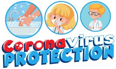 Coronavirus poster tasarımı kelime koronavirüs koruma illüstrasyonuyla