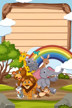 Arkaplanda birçok vahşi hayvanın yer aldığı sınır şablonu tasarımı