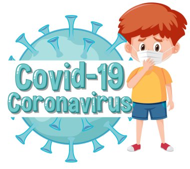 Hasta çocuk ve virüs hücre çizimleriyle Coronavirus poster tasarımı