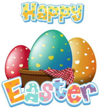 Sepet çiziminde süslü yumurtalarla mutlu Paskalya tasarımı.