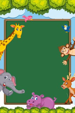 Arkaplanda birçok vahşi hayvanın yer aldığı sınır şablonu tasarımı