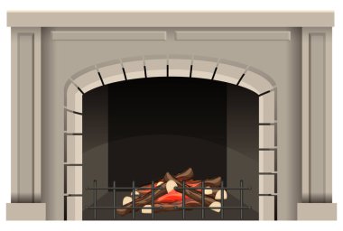 İçinde ahşap ateş olan şömine.