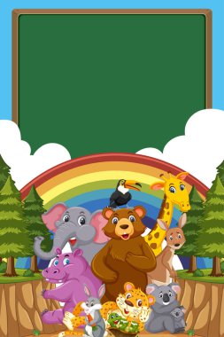 Arkaplanda birçok vahşi hayvanın yer aldığı sınır şablonu tasarımı