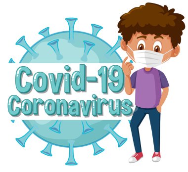 Coronavirus poster tasarımı ve maske takan bir çocuk.