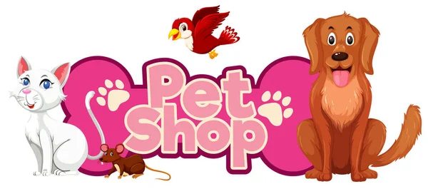 Projektowanie Czcionki Dla Pet Shop Many Cute Animals Illustration — Wektor stockowy