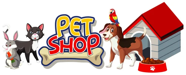 Design Fonte Para Pet Shop Com Muitos Animais Bonitos Ilustração — Vetor de Stock