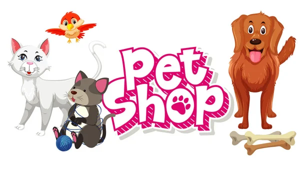 Design Fonte Para Pet Shop Com Muitos Animais Bonitos Ilustração —  Vetores de Stock