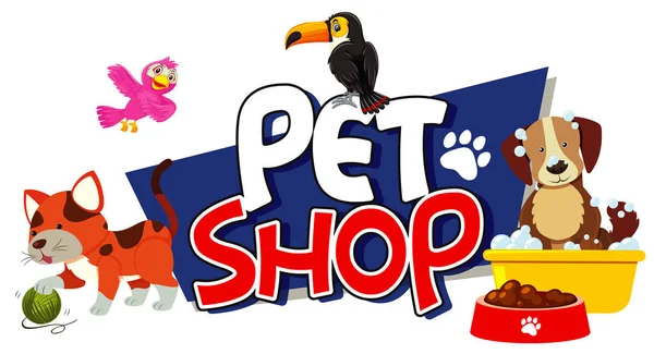 Diseño Fuente Para Tienda Mascotas Con Muchos Animales Lindos Ilustración — Archivo Imágenes Vectoriales