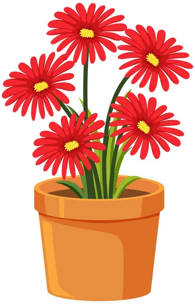 Potje Bloemen Witte Achtergrond Illustratie — Stockvector